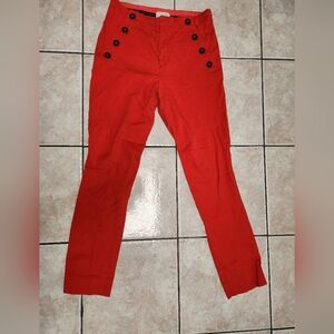 Anthropologie Slim-fit Red Pants With Buttons Women's Size 2